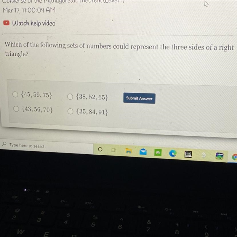 Which of the following sets of numbers could represent the three sides of a right-example-1