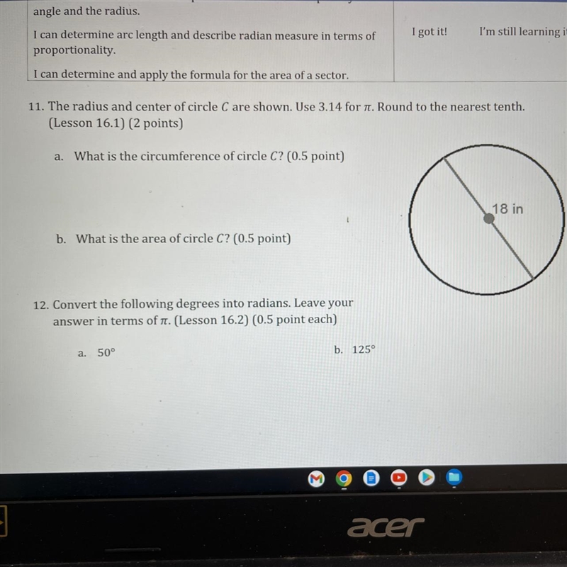 The radius and center of circle C are shown. Use 3.14 for pi . Round to the nearest-example-1