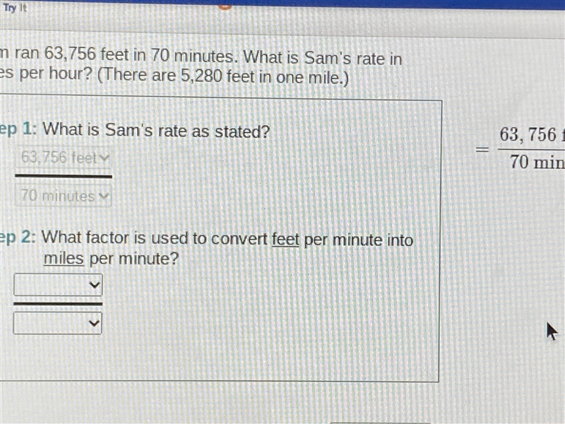 What factor is used to convert feet per minute into miles per minute-example-1