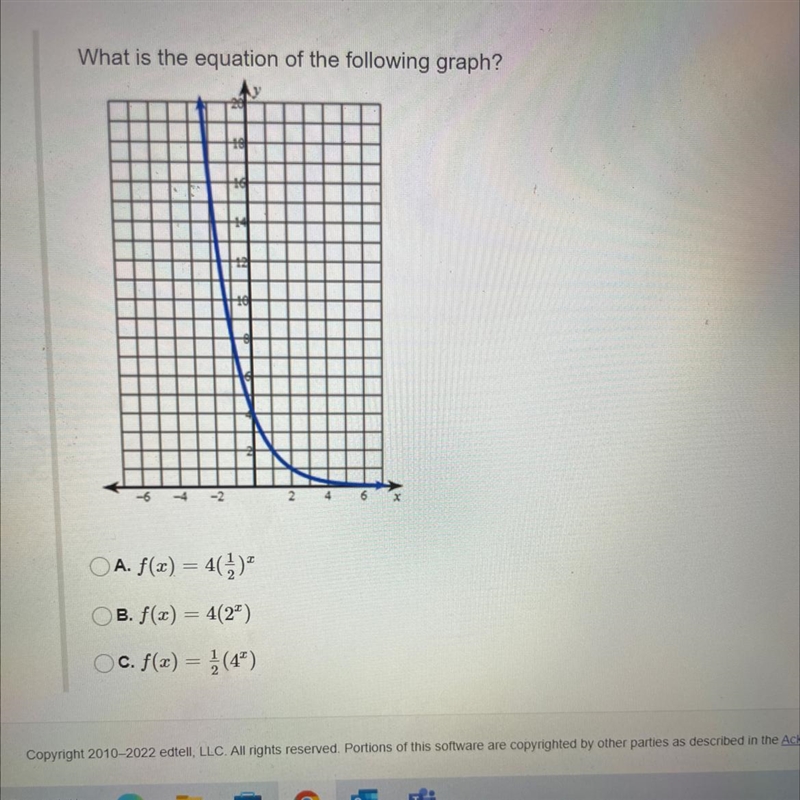 Lessons > Review for Test 4What is the equation of the following graph?AOA. f(1) = 4(4)B-example-1