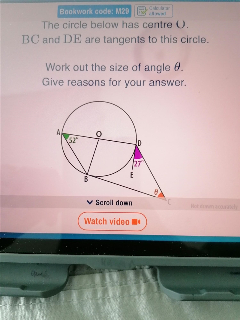 Bookwork code: M29 Calculator allowed The circle below has centre U. BC and DE are-example-1