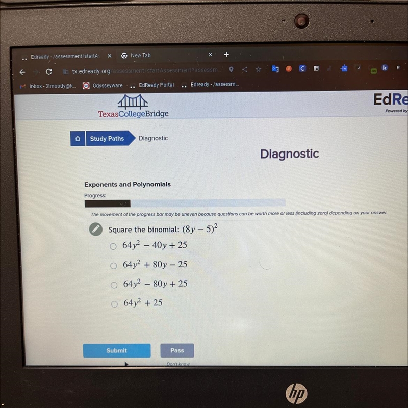 Square the binomial: (8y-5)^2-example-1