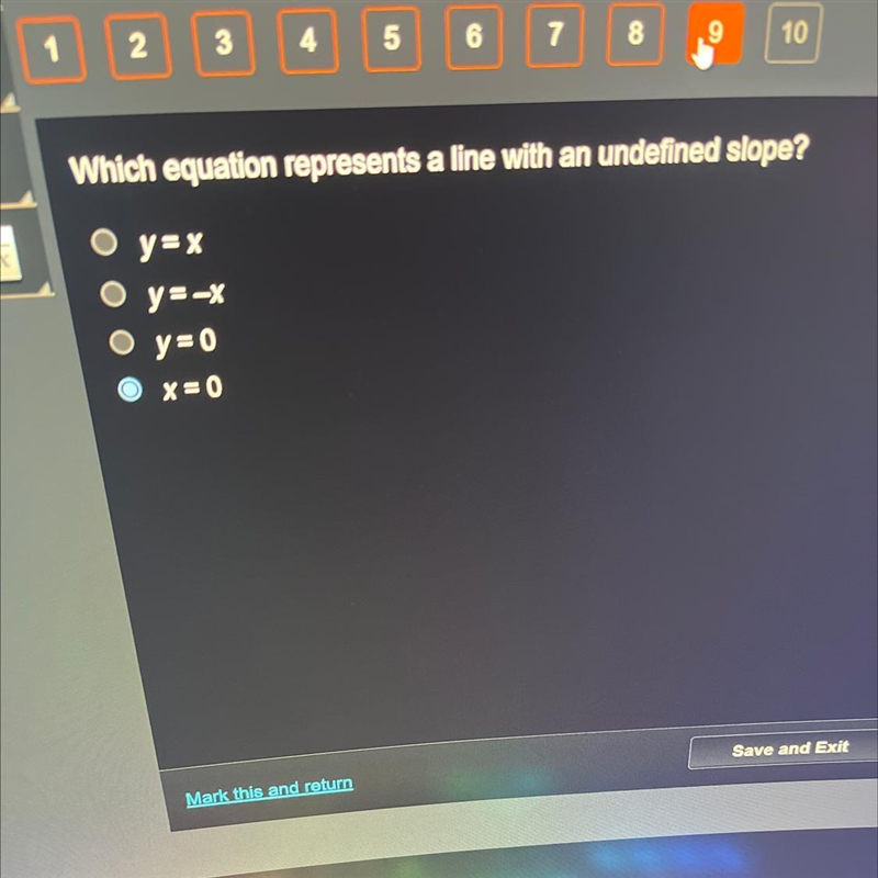 Please help Which equation represents a line with an undefined slope?-example-1