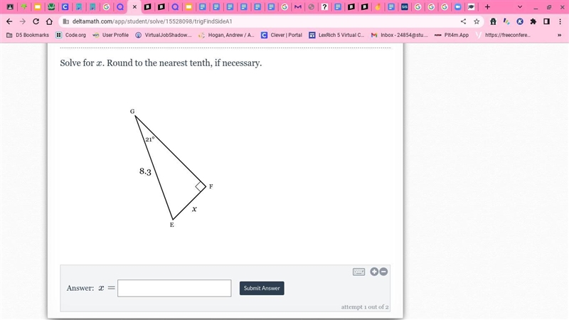 Solve for x. Round to the nearest tenth, if necessary.-example-1