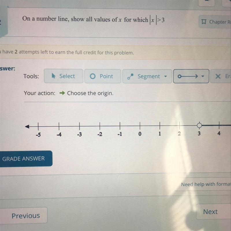 On a number line, show all values of x for which |x|>3 Please say what i need to-example-1