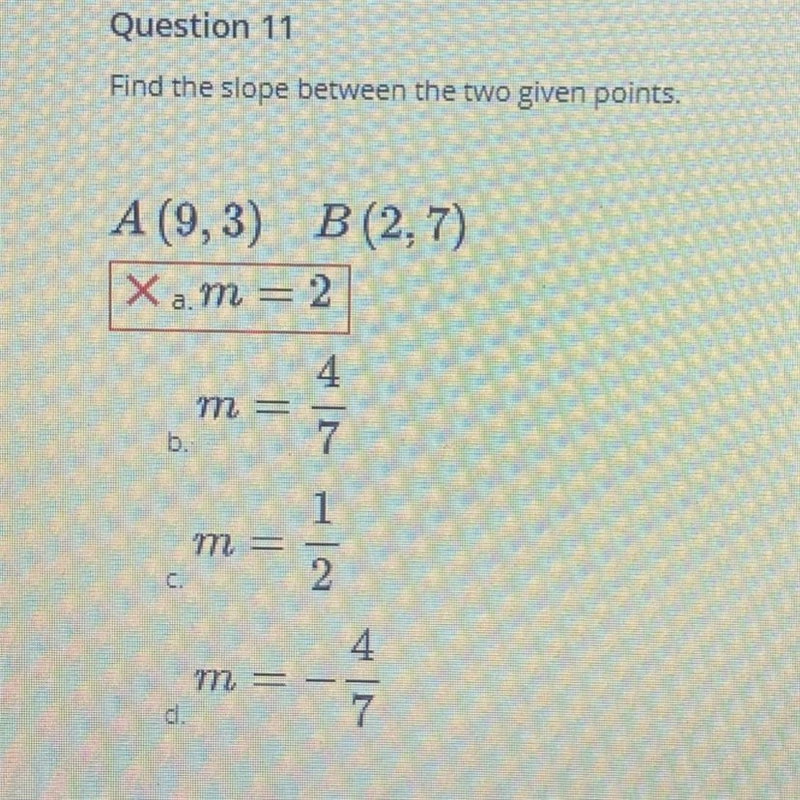 Question 11 Find the slope between the two given points.-example-1