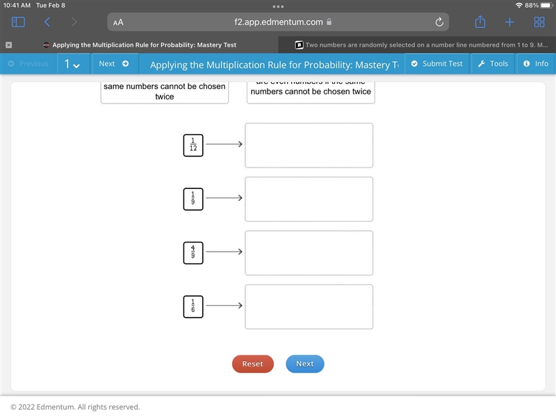 Two numbers are randomly selected on a number line numbered from 1 to 9. Match each-example-2