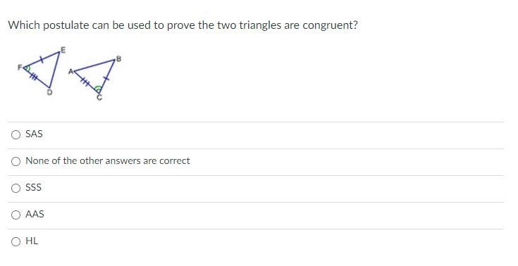 Which postulate can be used to prove the two triangles are congruent?-example-1