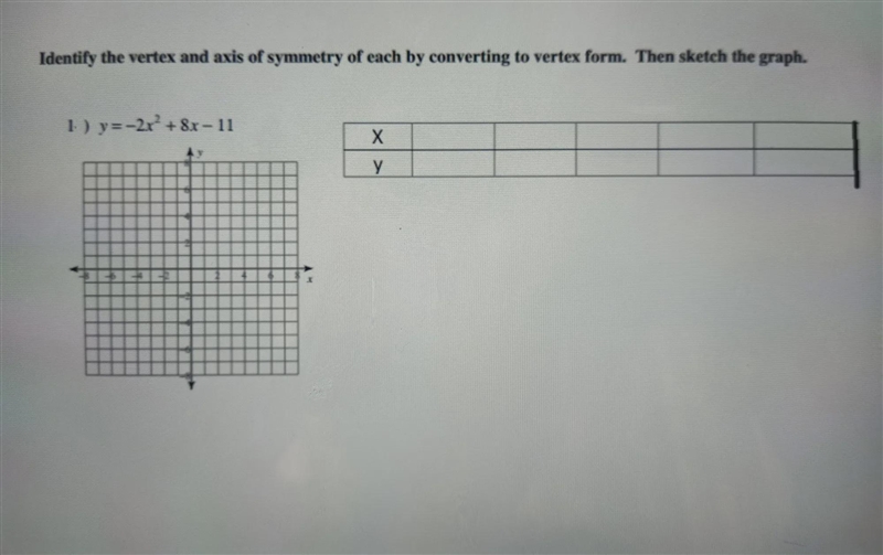 Identify the vertex and axis of symmetry of each by converting to vertex form.Then-example-1