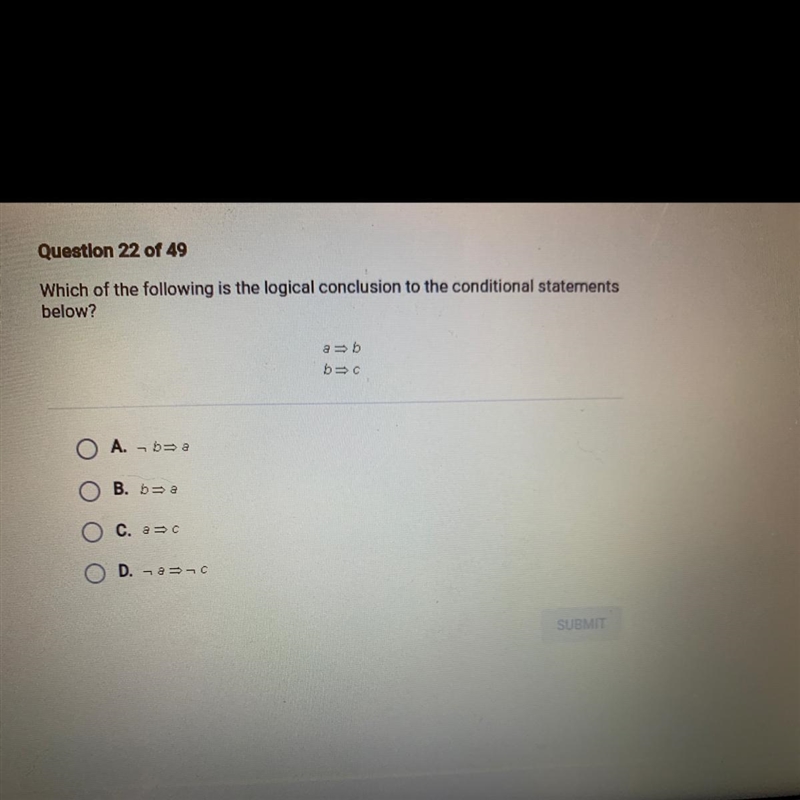 Which of the following is the logical conclusion to the conditional statements below-example-1