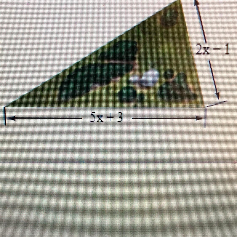 The perimeter of the triangular park shown on the right is 16x - 2. What is the missing-example-1