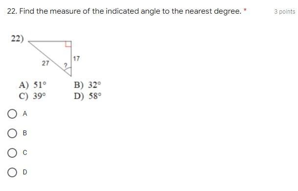 22. Find the measure of the indicated angle to the nearest degree.-example-1