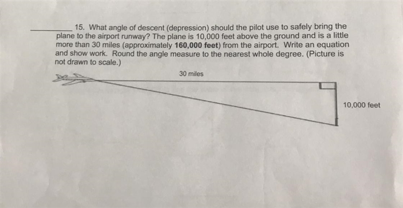 What angle of descent ( depression) should the pilot use to safely bring the plane-example-1