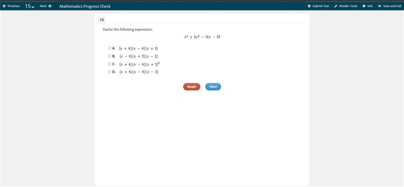 Factor the following expression. x^3 + 2x^2 - 16x - 32 IMMAGE ATTACHED-example-1