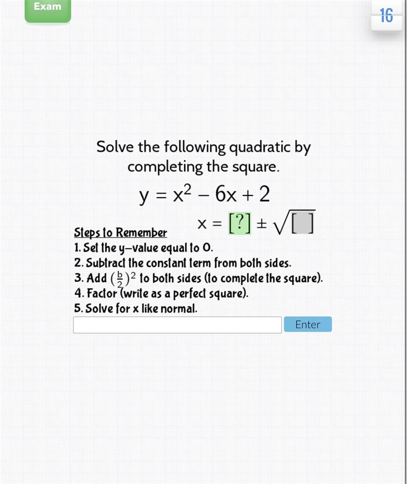 Solve the following quadratic by completing the square.-example-1