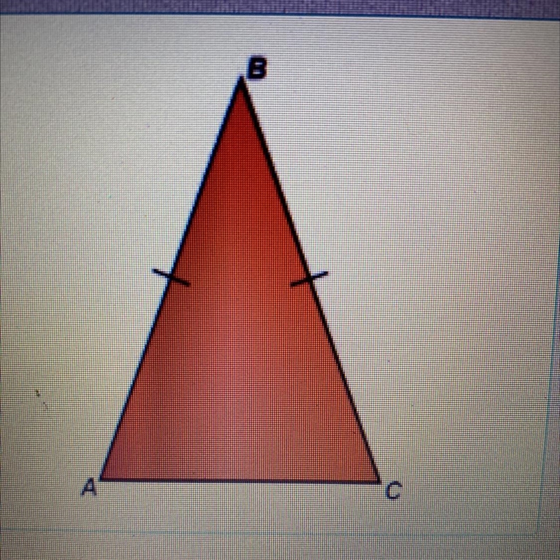 Which angles are congruent in the isosceles triangle? A. Angle CAB and angle BCA B-example-1