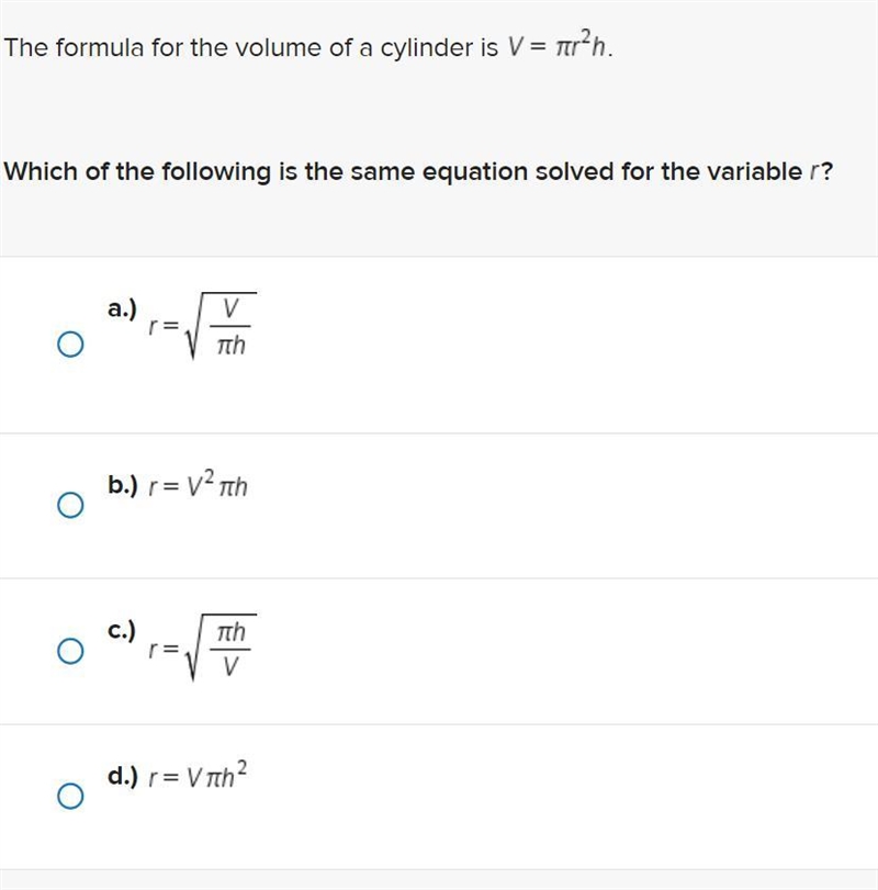 Please help! The formula for the volume of a cylinder is:-example-1