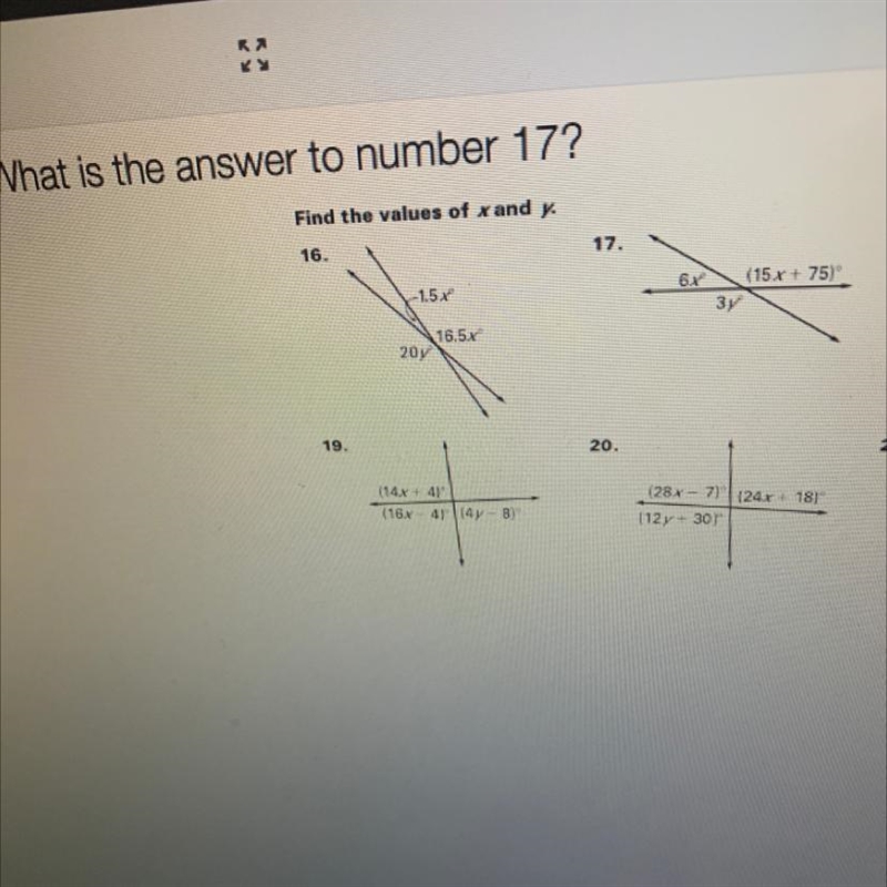 I need the answers on 17 and 19 ,thank you!-example-1