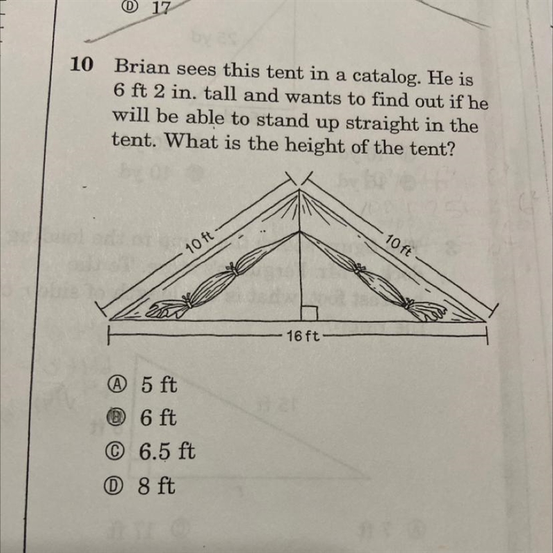 Brian sees this tent in a catalog. He is 6 ft 2 in. tall and wants to find out if-example-1