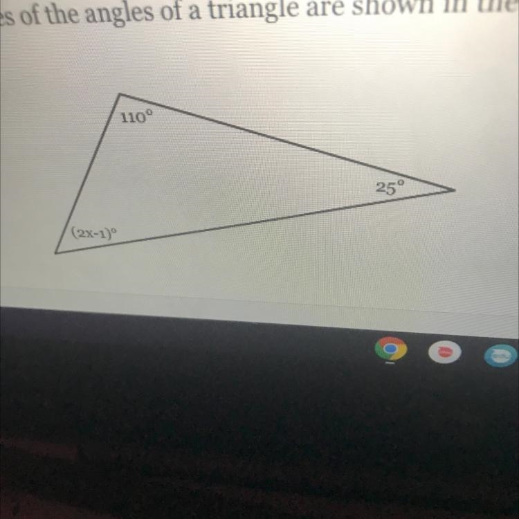 The measures of the angles of a triangle are shown in the figure below . Solve for-example-1