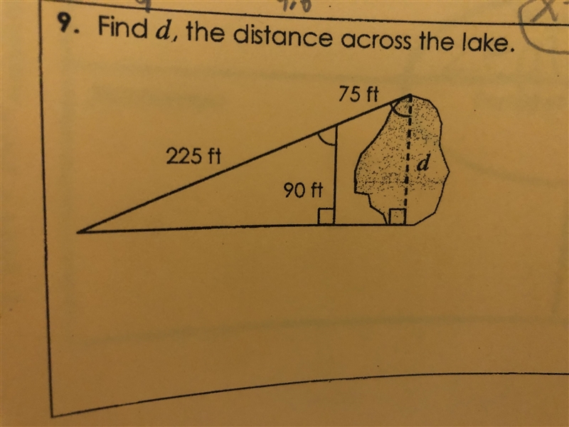 Find d, the distance across the lake.-example-1