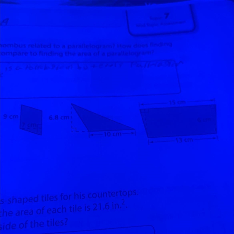 2. Calculate the area of the three figures. Which figure has the greatest area?-example-1