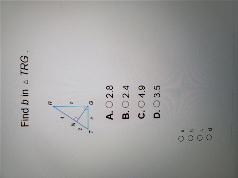 Find b in triangle TRG. Please help, I'm not sure how to solve for b.-example-1