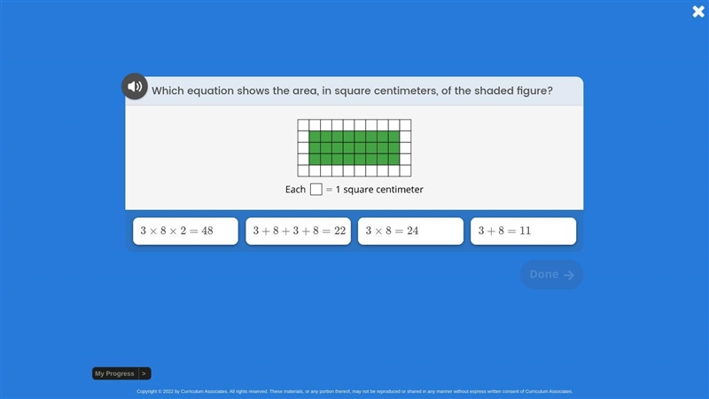 Which equation shows the area, in square centimeters, of the shaded figure?-example-1