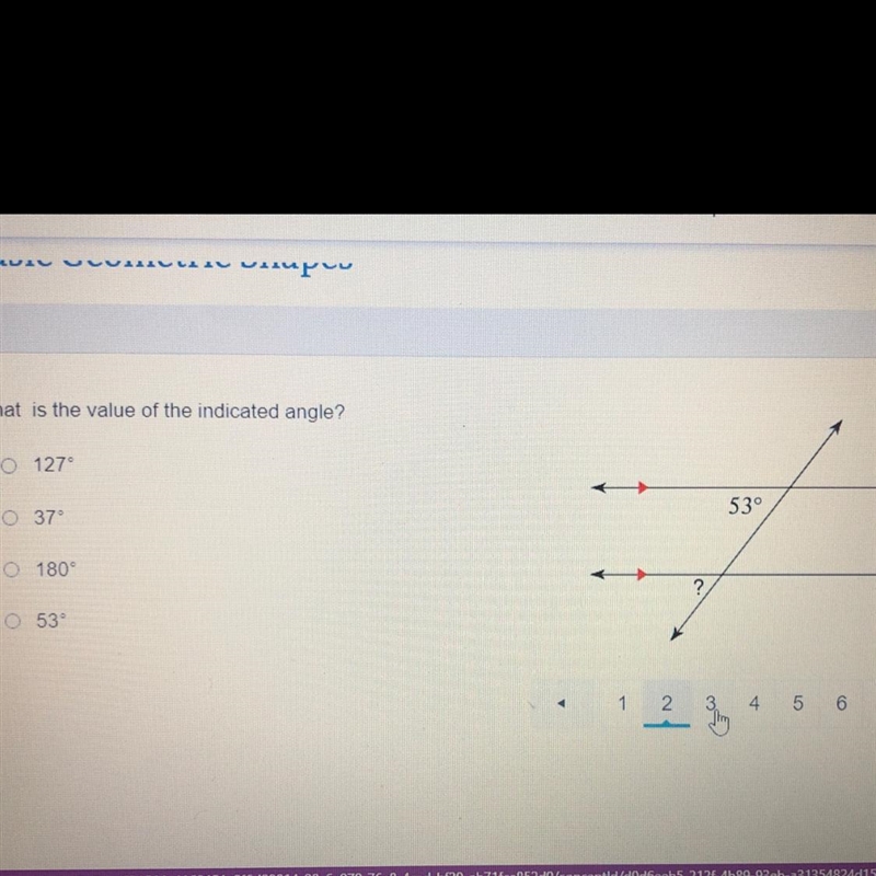 What is the value of the indicated angle 127 37 180 53-example-1