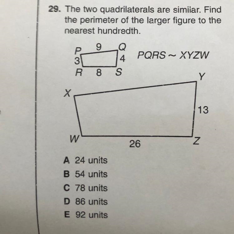 29. The two quadrilaterals are similar Find the perimeter of the larger figure to-example-1