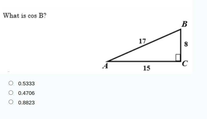 Please Help Me! What is cos B?-example-1