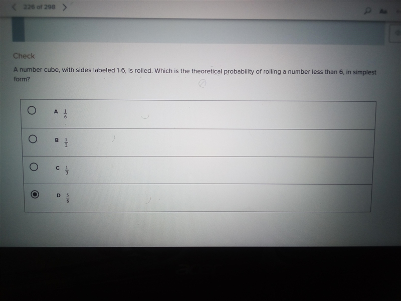 a number cube, with sides labeled 1-6, is rolled. Which is the theoretical probability-example-1