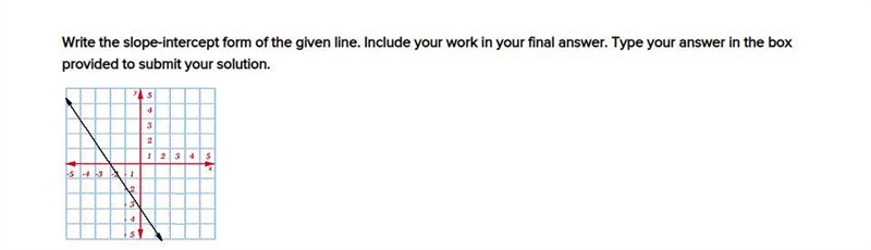 Write the slope-intercept form of the given line. Include your work in your final-example-1