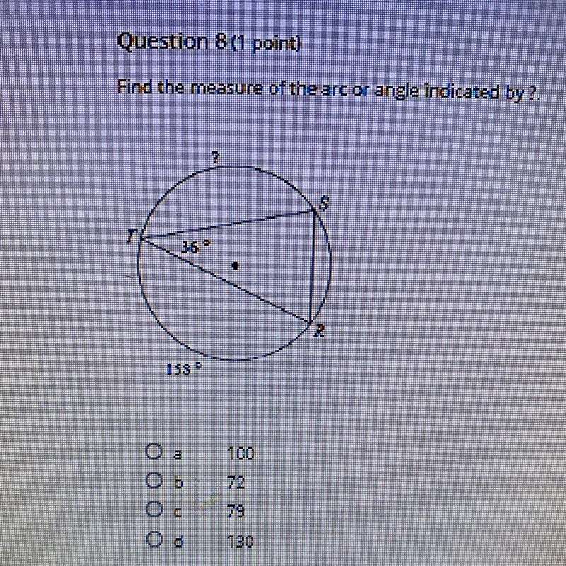 Find the measure of the arc or angle indicated-example-1