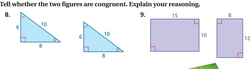 Tell whether the two ﬁ figures are congruent.-example-1