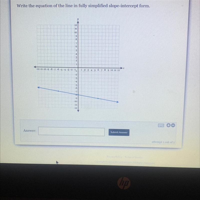 Write the equation of the line in fully simplified slope-intercept form.-example-1