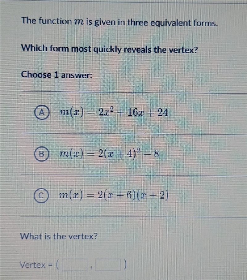 The function m is given in three equivalent forms.​-example-1