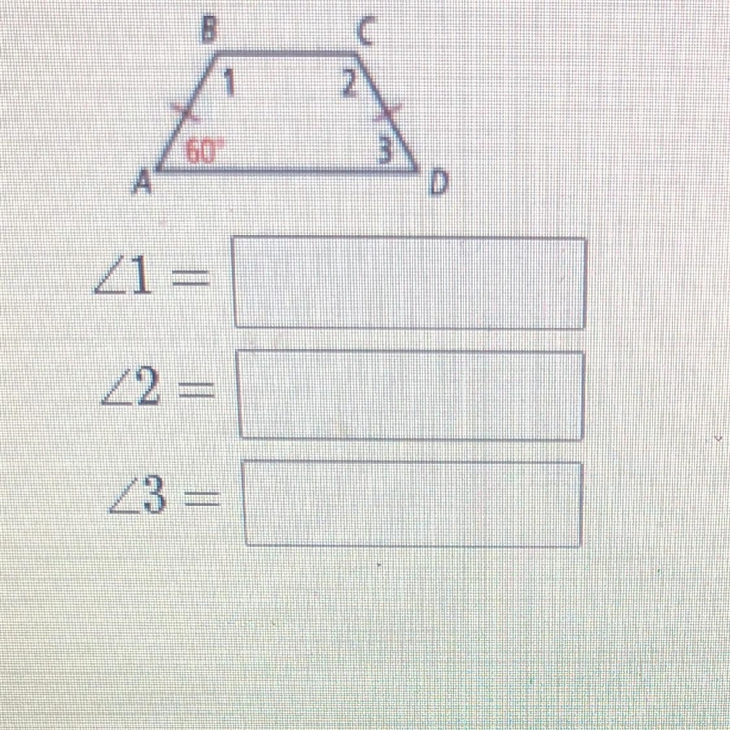 Find the measures of the numbered angles in the isosceles trapezoid shown below.-example-1