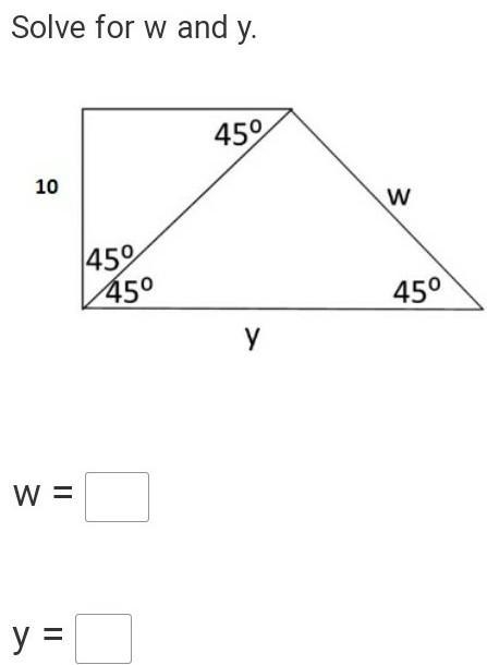 Solve for w and y w= y=​-example-1