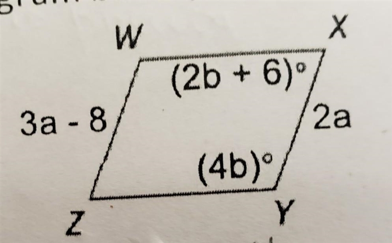 HELP ME PLEASE!!! Using the parallelogram, find each measure. WZ: _____ XY:______ ANGLE-example-1