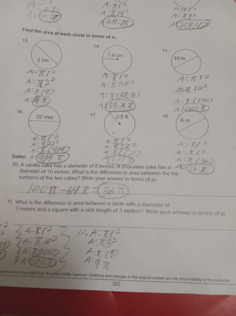 what is the difference in area between a circle with a diameter of 3 meters and a-example-1