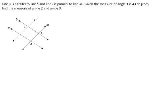 line a is parallel to line b and i is parallel to line m. given the measure of angle-example-1