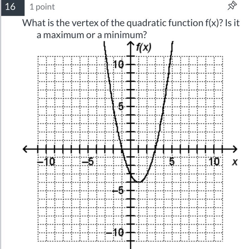 A. (1, –4); minimum B. (0, –3); minimum C. (–1, 0); minimum D. (1, –4); maximum-example-1