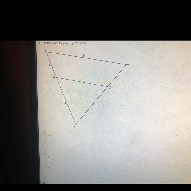 Find the value of X, Given that OP II NQ-example-1