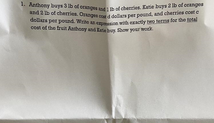 Anthony buys 3 lb of oranges and 1 lb of cherries. Katie buys 2 lb of oranges and-example-1