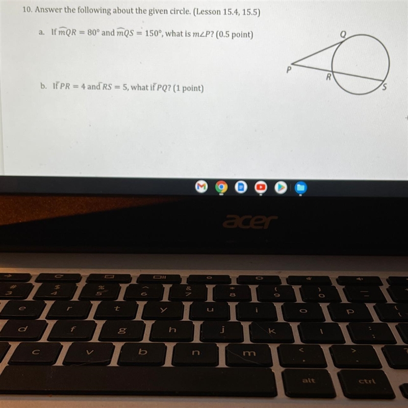 A. If mQR = 80° and mQS = 150°, what is mZP?-example-1