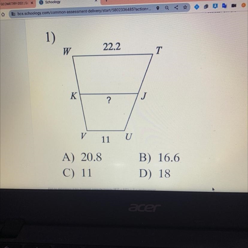 1) W K V A) 20.8 C) 11 22.2 ? 11 U J T B) 16.6 D) 18-example-1