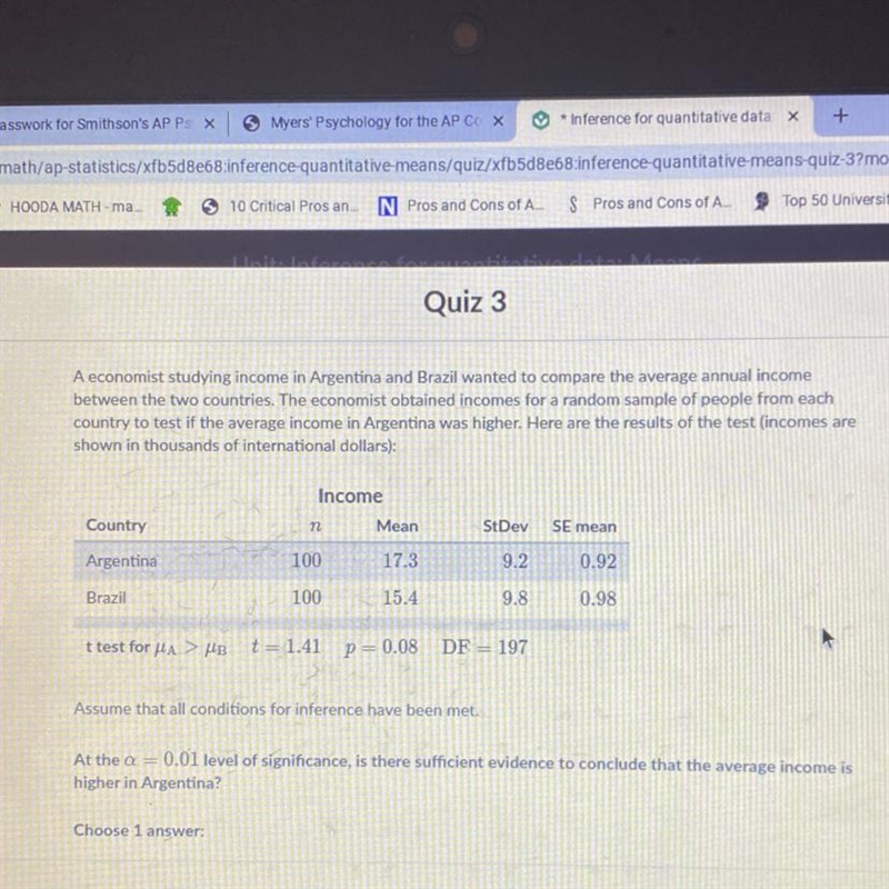 PLEASE HELP Answer choices: A. Yes since p-value is greater than 0.01 B. Yes since-example-1