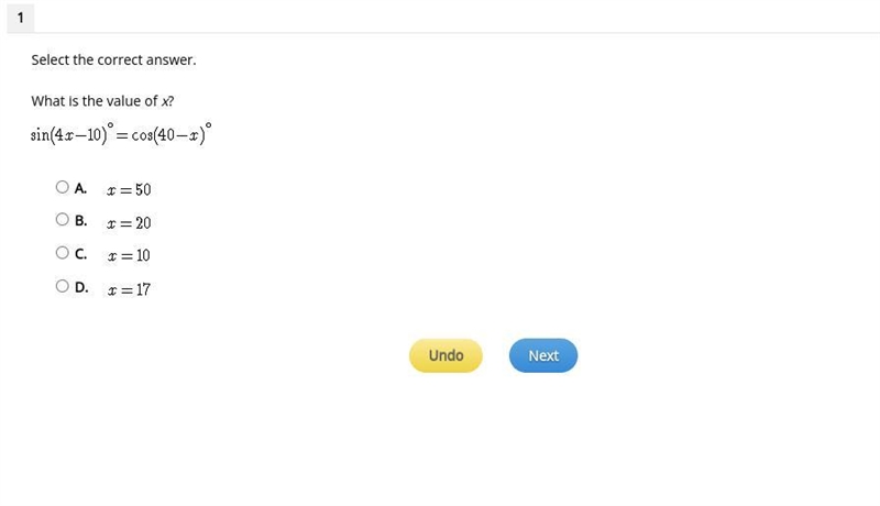 What is the value of x? sin(4x-10)°=cos(40-x)°-example-1