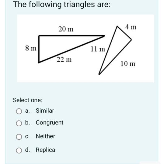 Multiple choice math. The following triangles are--example-1